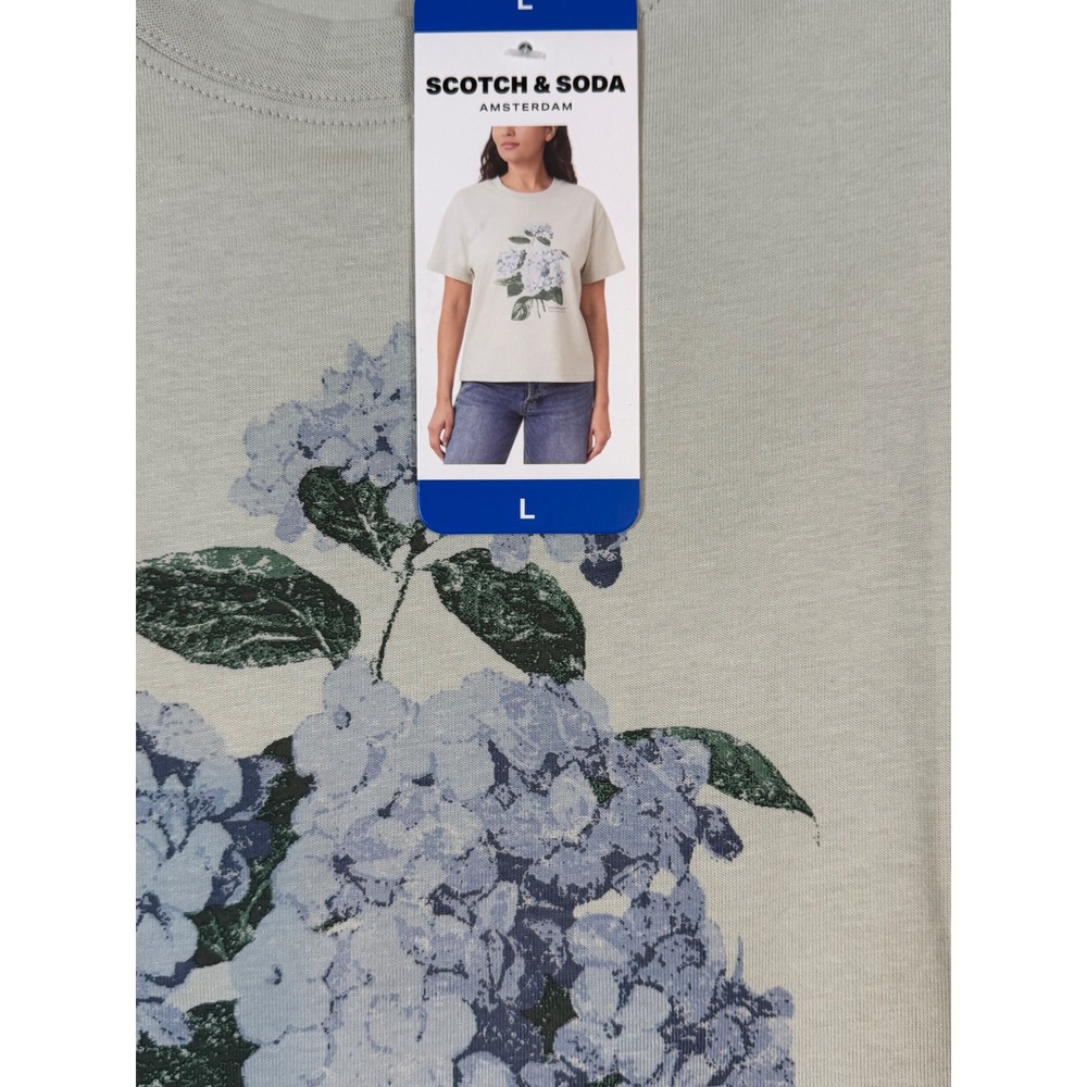 NWT Scotch‎ & Soda Women Sage Green Hydrangea Botanical Tee •L• Cottagecore Art - Picture 5 of 10